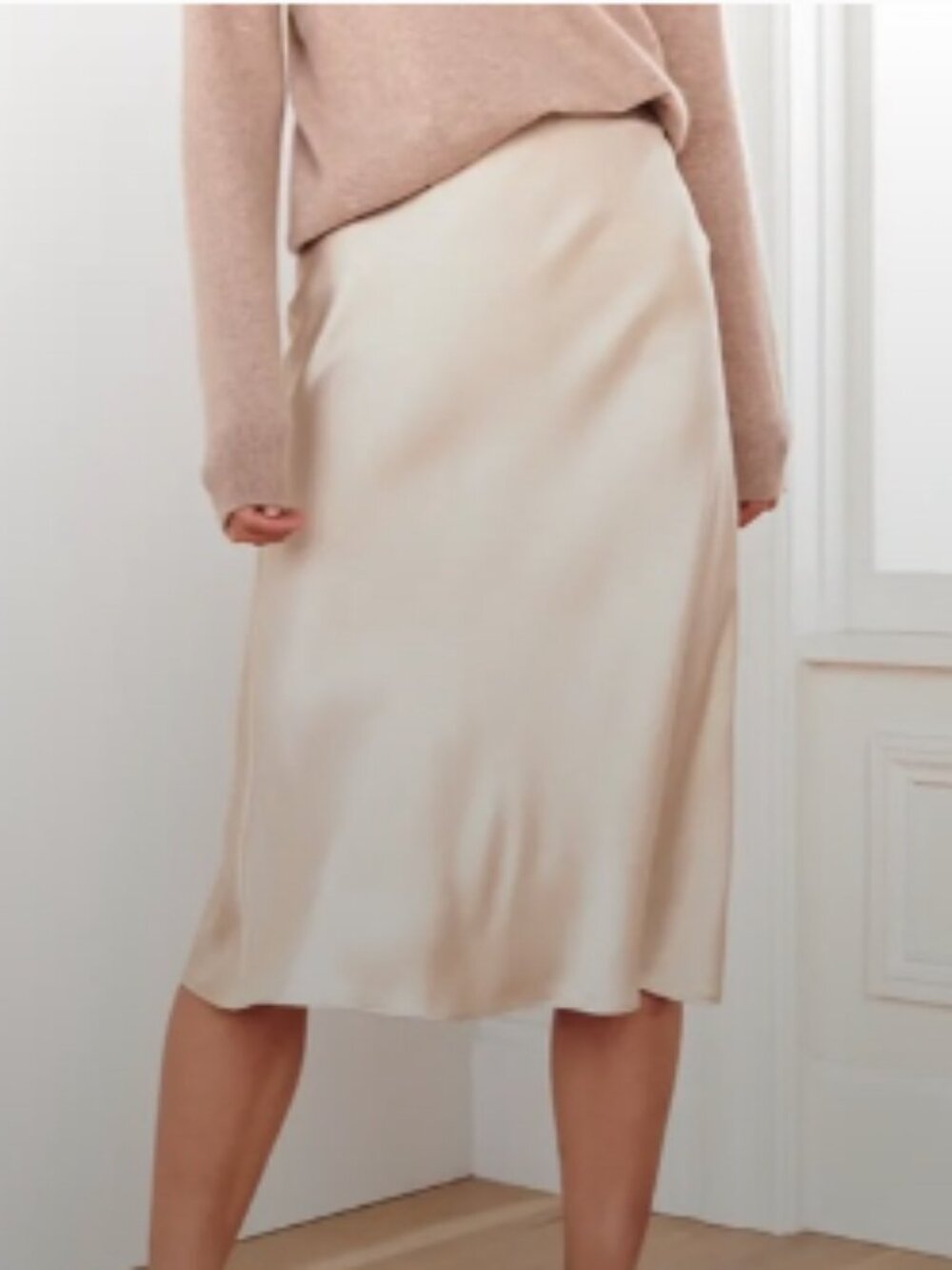 Babaton Slip Satin Midi Skirt in Denude
